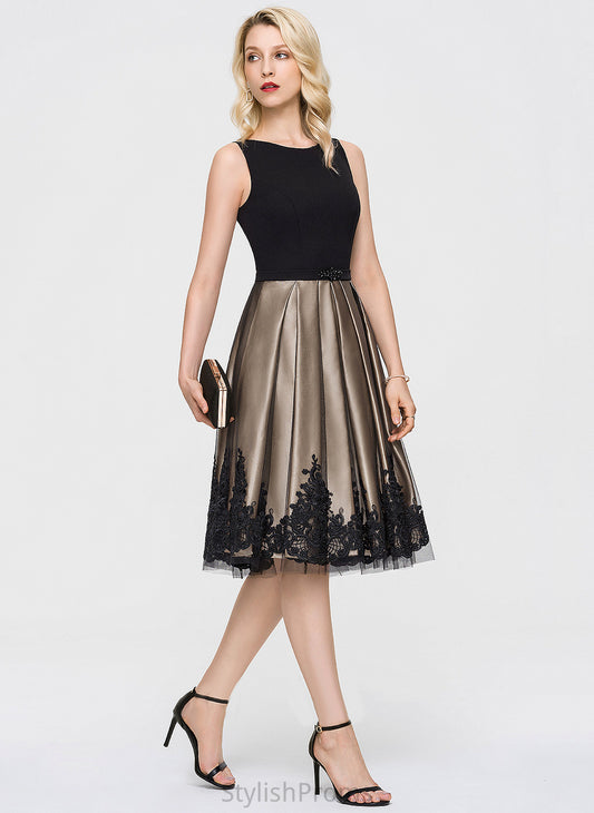 A-Line Neck With Crepe Beading Knee-Length Sydney Stretch Dress Tulle Sequins Cocktail Cocktail Dresses Scoop