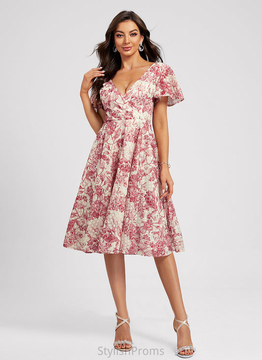 Dress Cocktail V-neck With Lace Cocktail Dresses Knee-Length A-Line Jacey Flower(s)