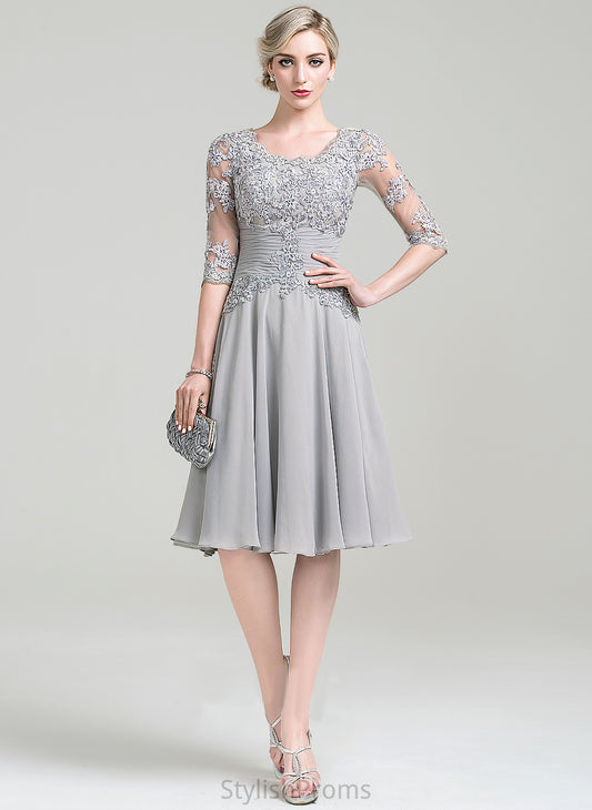 Tulle Appliques Cocktail Chiffon A-Line Dress Ruffle Cocktail Dresses Neck With Lace Knee-Length Scoop Jewel