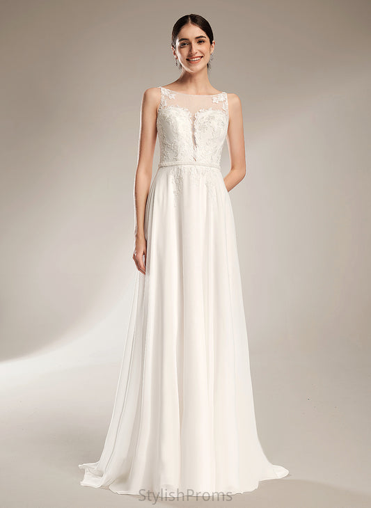 Chiffon A-Line Lexie Wedding Sequins Train Dress Sweep Illusion Lace Wedding Dresses With