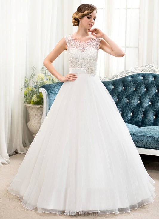 Ball-Gown/Princess Organza Train Lorena Neck Dress Scoop Lace With Sequins Beading Sweep Wedding Wedding Dresses