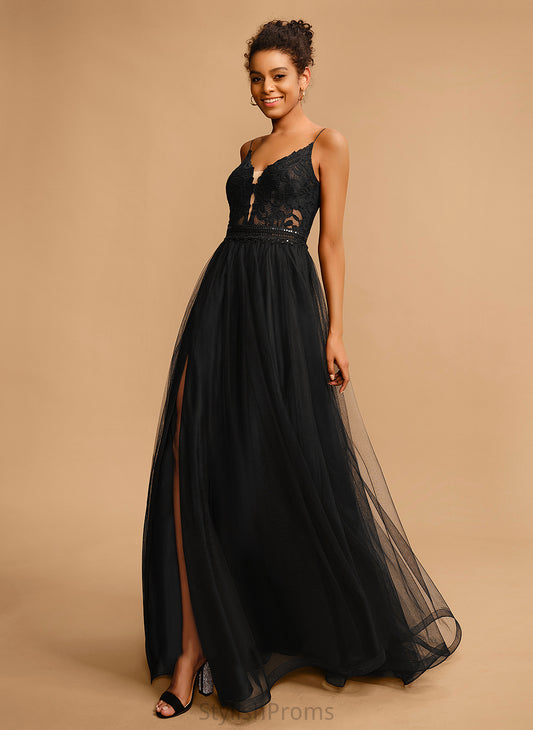 With Lace Prom Dresses Zara Ball-Gown/Princess Floor-Length Tulle Sequins V-neck