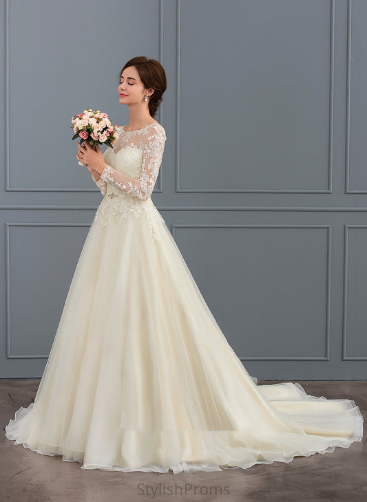 Court Wedding Dresses Ball-Gown/Princess Illusion Train Dress Sequins Aliyah Wedding Lace Beading With Tulle