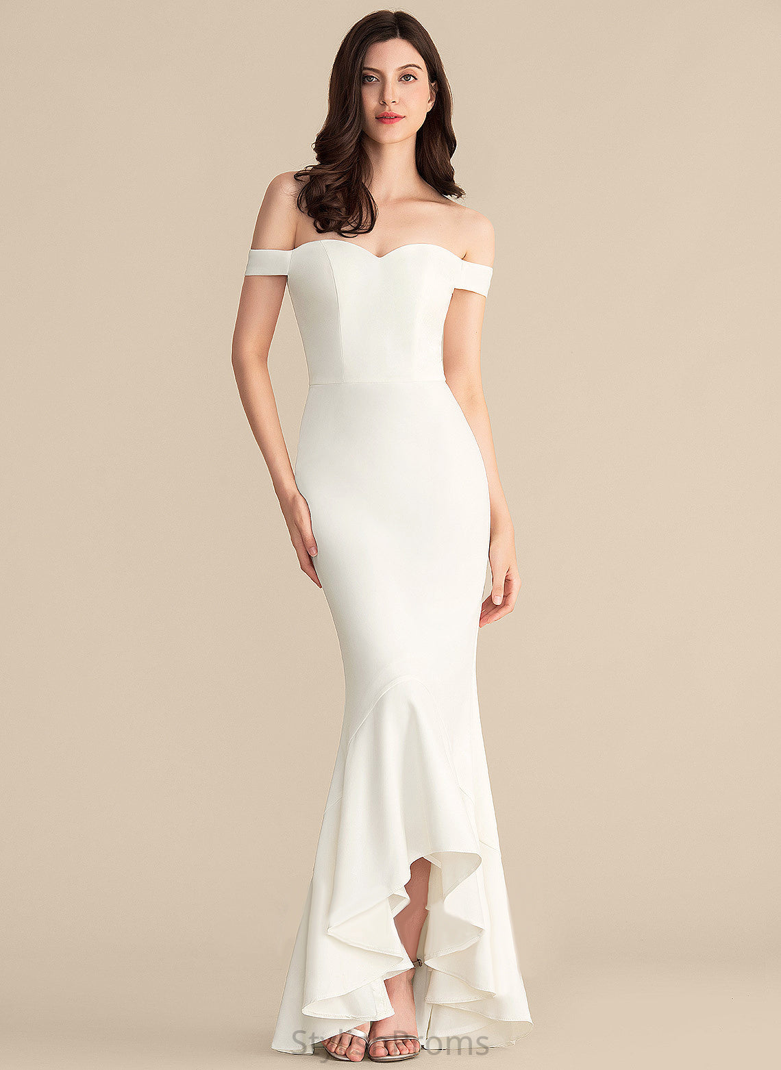 Lyric With Off-the-Shoulder Wedding Trumpet/Mermaid Wedding Dresses Ruffles Dress Asymmetrical Cascading