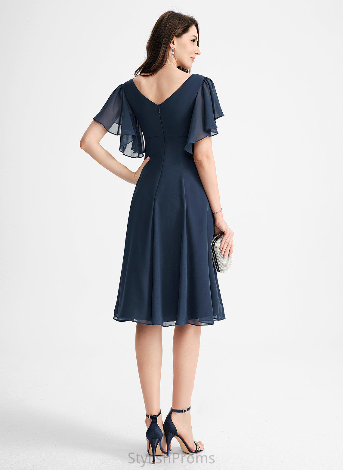 Chiffon Cocktail V-neck Lucille Knee-Length Dress A-Line Cocktail Dresses