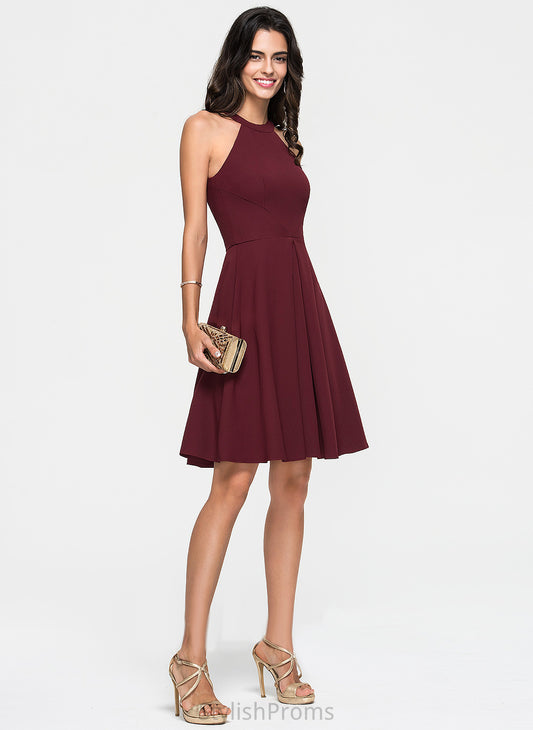 A-Line Crepe Knee-Length Cocktail Dress Cocktail Dresses Scoop Stretch Jordin Ruffle With Neck