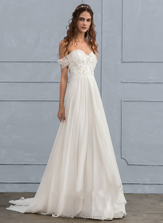 A-Line Train Flower(s) With Chiffon Lace Louisa Dress Beading Wedding Dresses Sweep Wedding