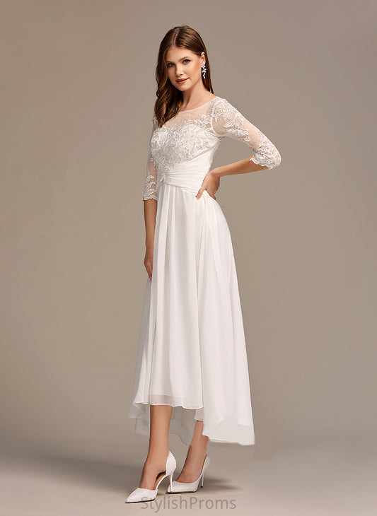 Wedding A-Line Illusion With Chiffon Lace Dress Camryn Asymmetrical Wedding Dresses