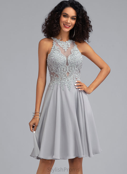 Knee-Length Chiffon Lucy Sequins With Scoop A-Line Lace Prom Dresses