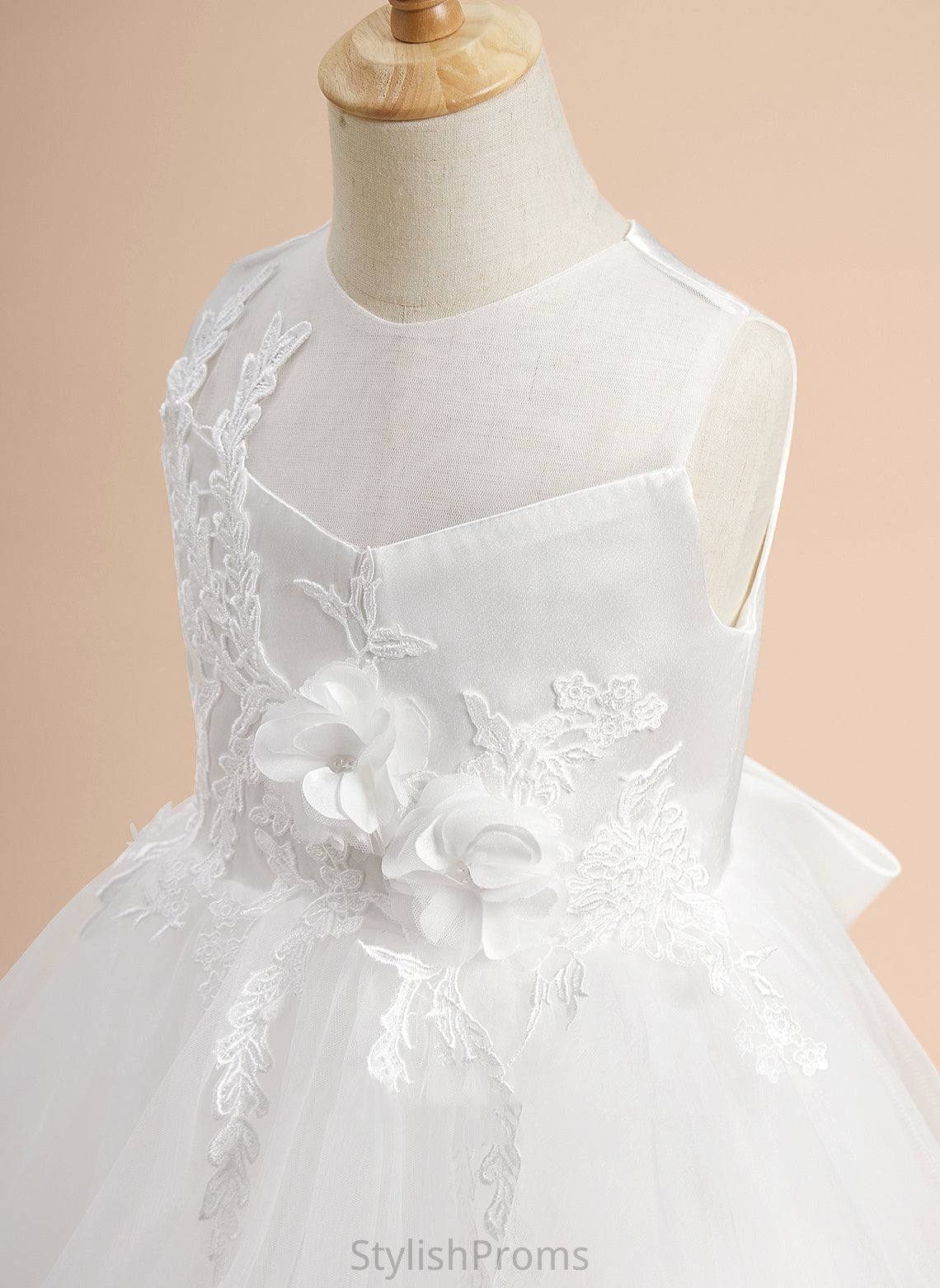 Kitty With Sleeveless Flower Girl Neck - Knee-length Flower Girl Dresses Scoop Satin/Tulle Dress Lace/Flower(s)/Bow(s) A-Line