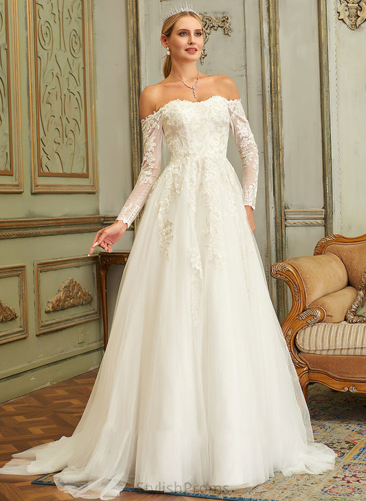 Haven Off-the-Shoulder Wedding Dresses Lace With Dress Wedding Ball-Gown/Princess Tulle Train Sweep Lace