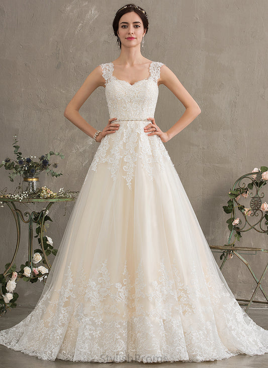 Dress Sweetheart Beading Train Wedding Dresses Lace Tulle Wedding Ball-Gown/Princess Sequins With Court Pauline