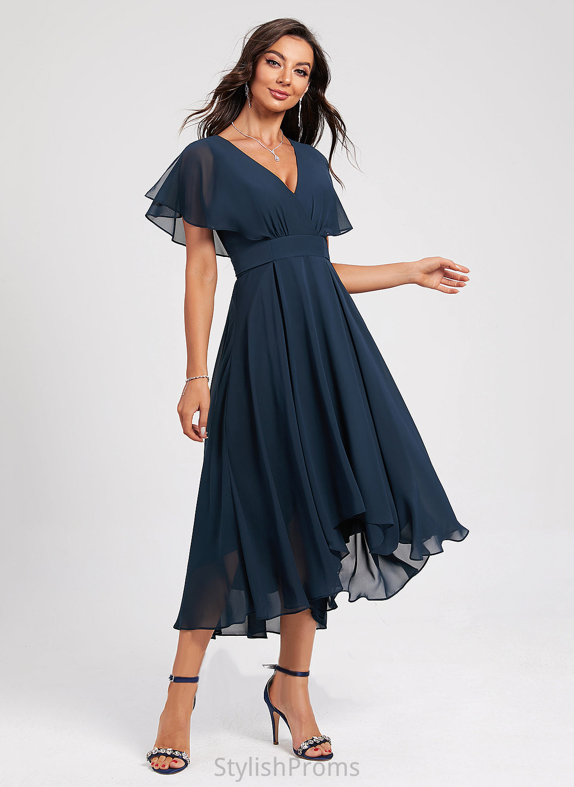 A-Line With Chiffon Cocktail Sash Asymmetrical V-neck Cocktail Dresses Dress April