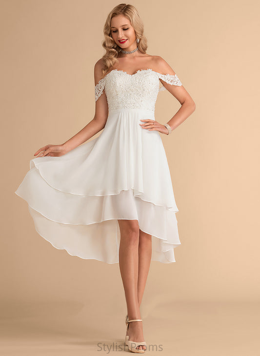 Wedding Dress Lace Beading Annabella With Off-the-Shoulder Asymmetrical Chiffon A-Line Sequins Wedding Dresses