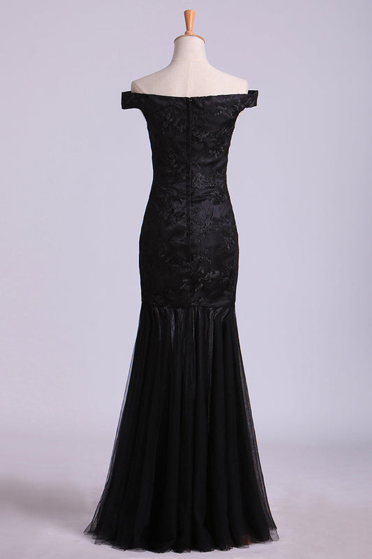 2024 Off The Shoulder Evening Dresses Trumpet With Applique Lace & Tulle