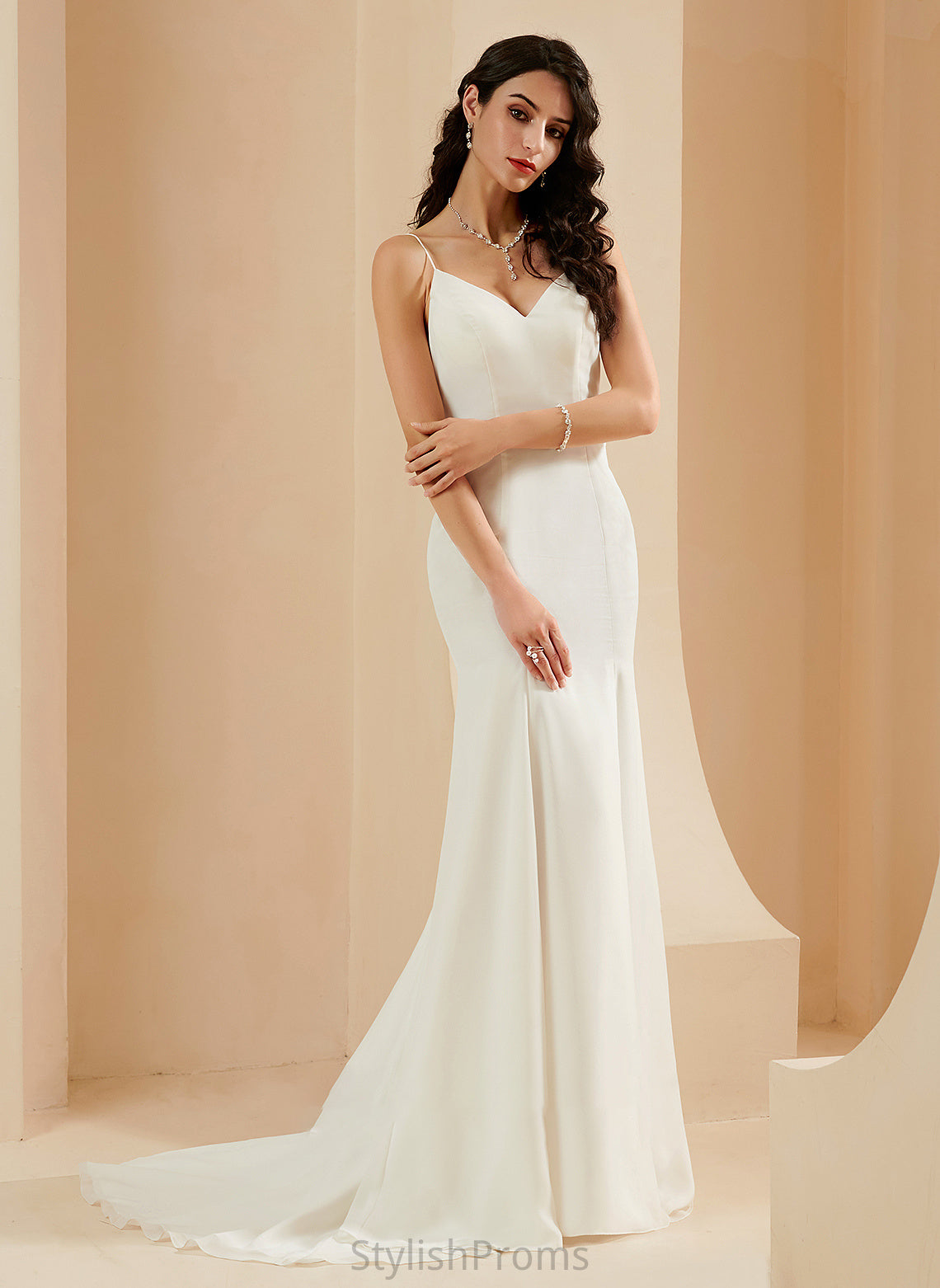 Train Wedding V-neck Court Dress Wedding Dresses Mireya Trumpet/Mermaid