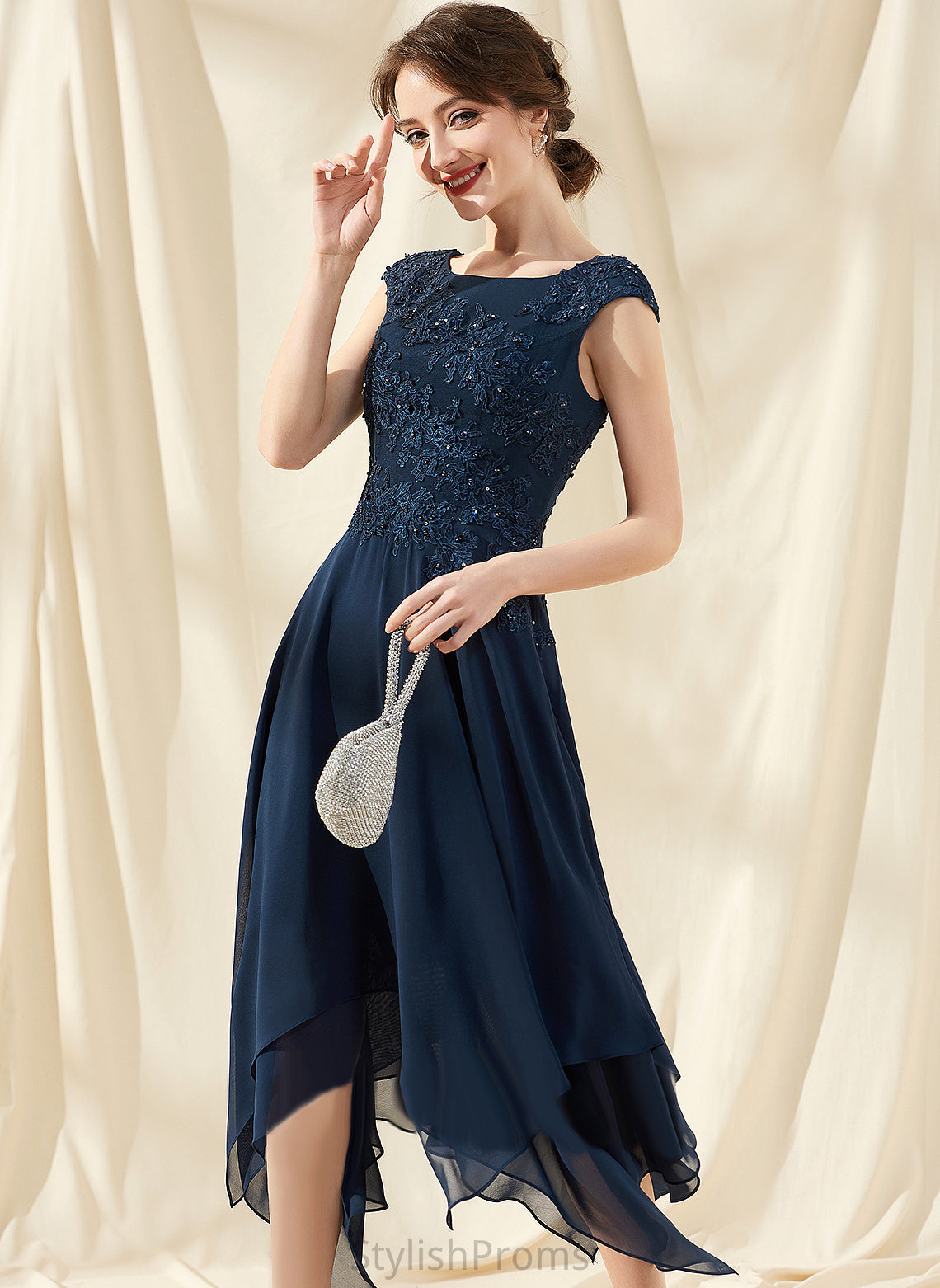 Cocktail Ankle-Length A-Line Cocktail Dresses Dress Neck Scoop Beading Lace With Mareli Chiffon