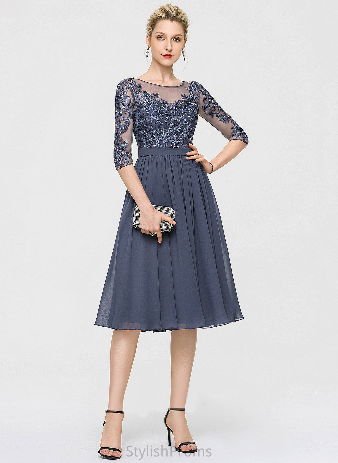 Sequins Lace Cocktail Dresses Neck Knee-Length A-Line Cocktail Chiffon With Kathleen Dress Scoop