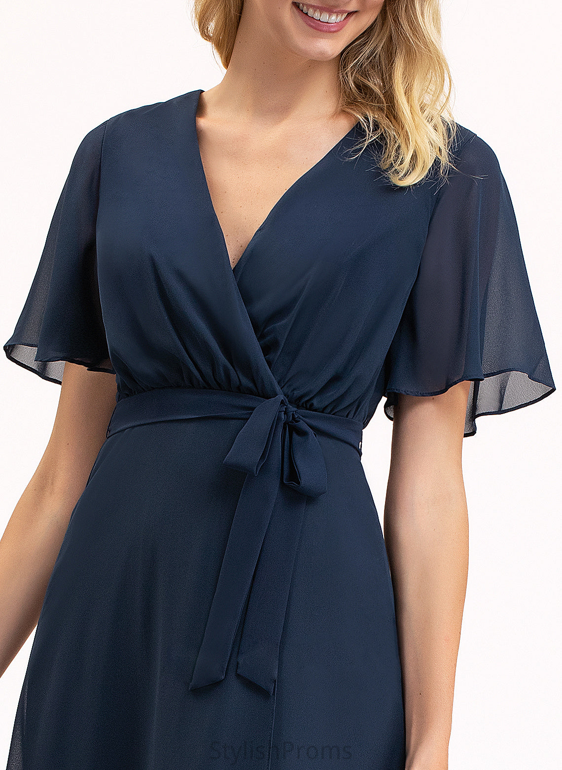 Cocktail V-neck Cocktail Dresses With Asymmetrical A-Line Bow(s) Jackie Chiffon Dress