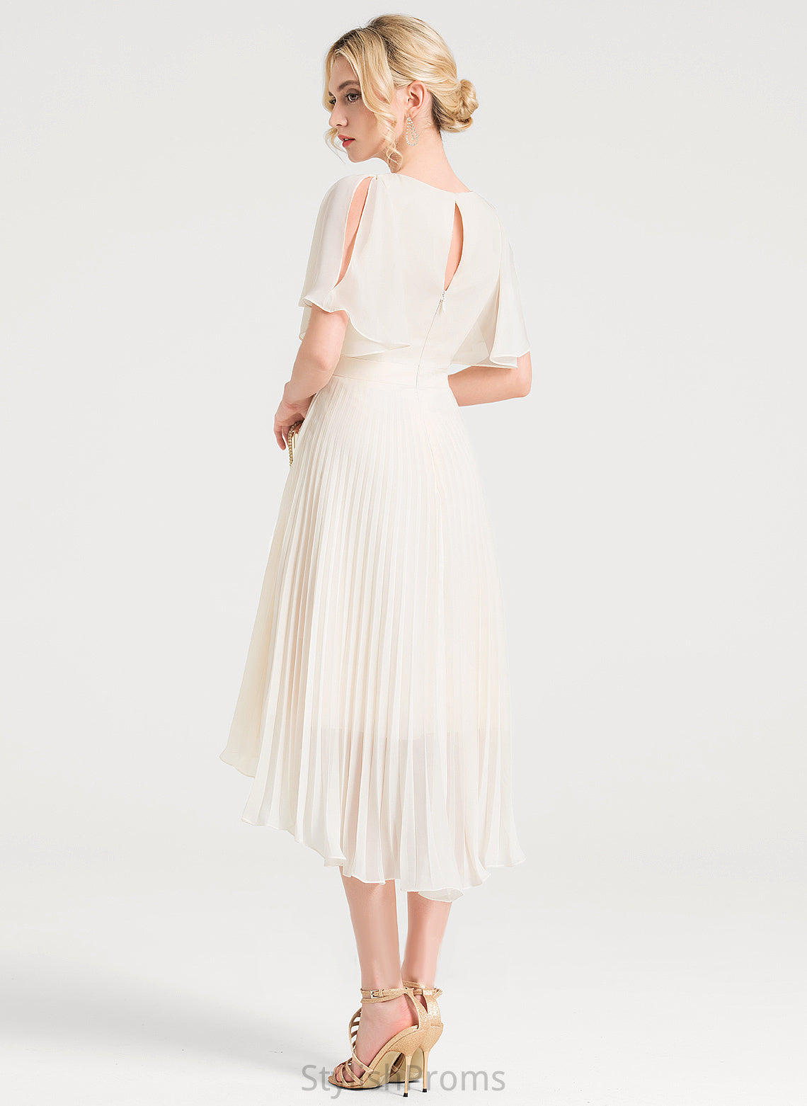 Dress Cocktail Dresses A-Line Cocktail Lena Chiffon With Asymmetrical Neck Scoop Pleated