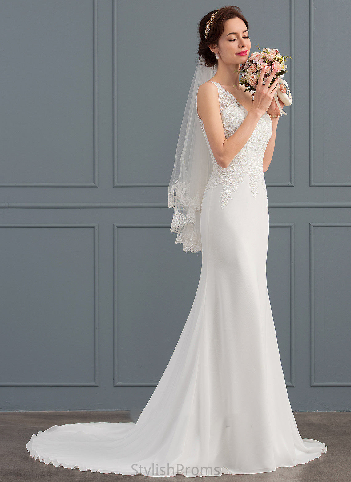 Dress Trumpet/Mermaid Yoselin Wedding Dresses Train Chiffon Wedding V-neck Court