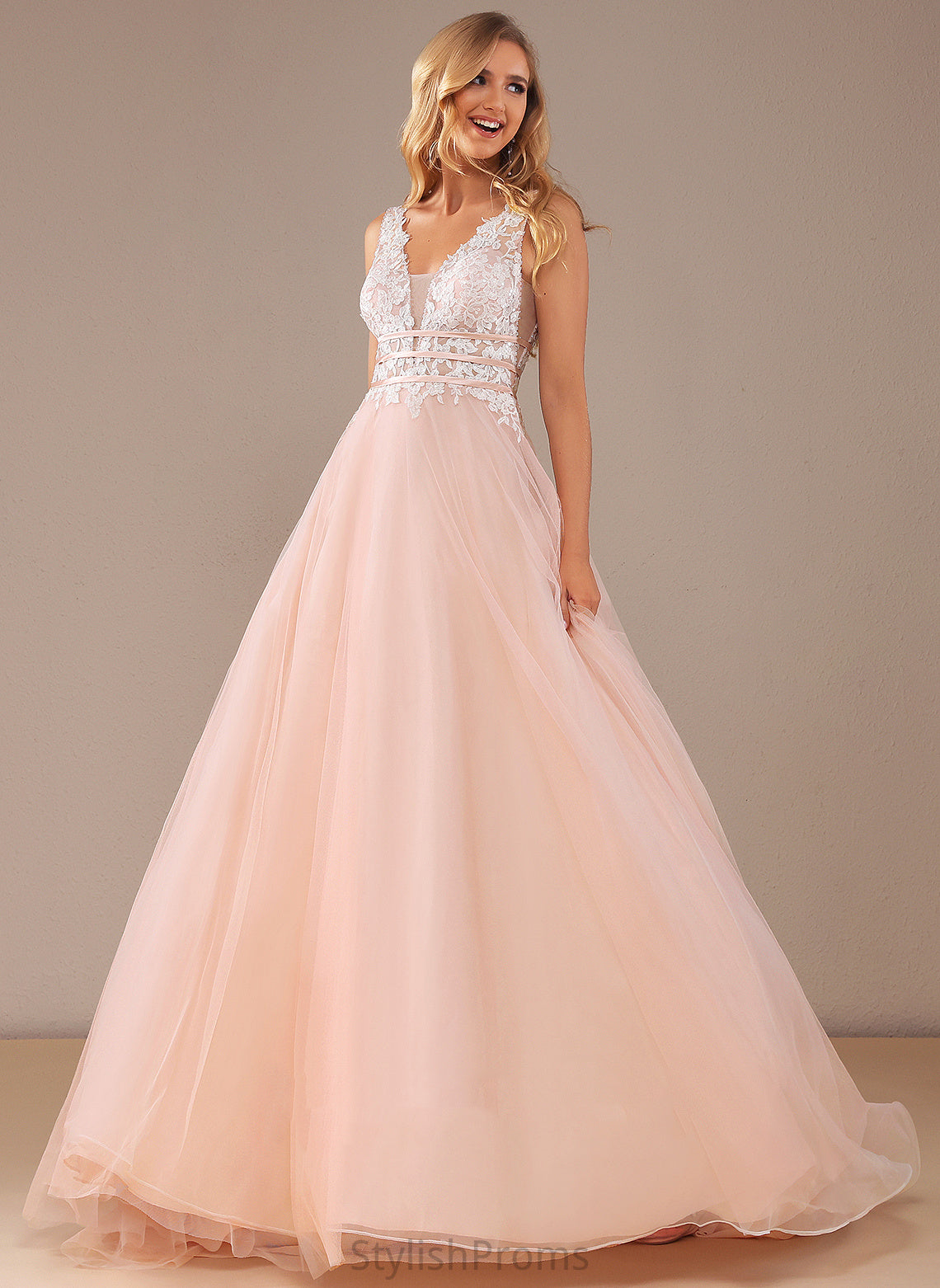 Ball-Gown/Princess V-neck Wedding Dresses Tulle Court Dress Train With Sequins Elianna Lace Lace Wedding