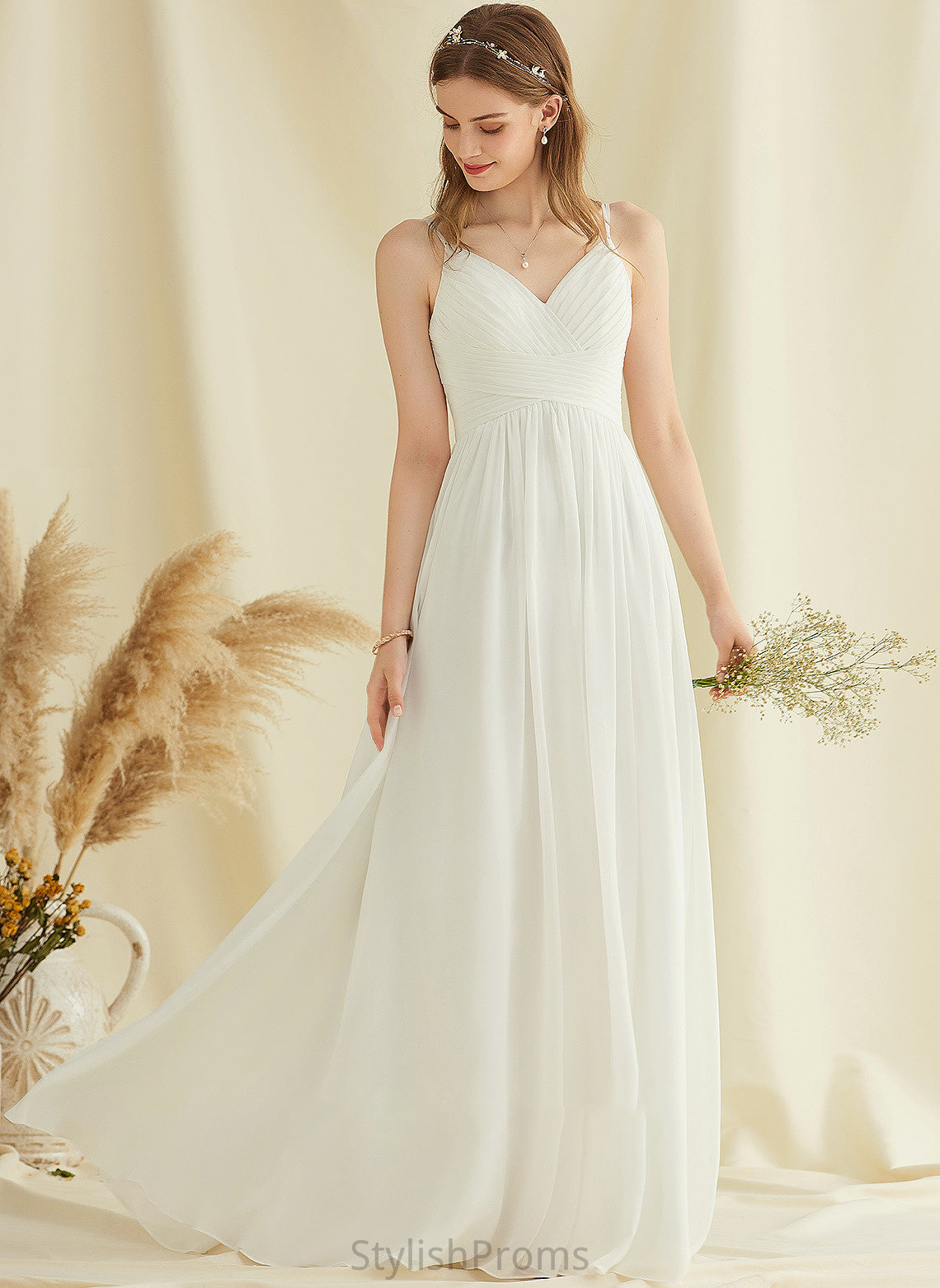 V-neck Chiffon Wedding With Dress Wedding Dresses Lace Floor-Length Brooklyn A-Line