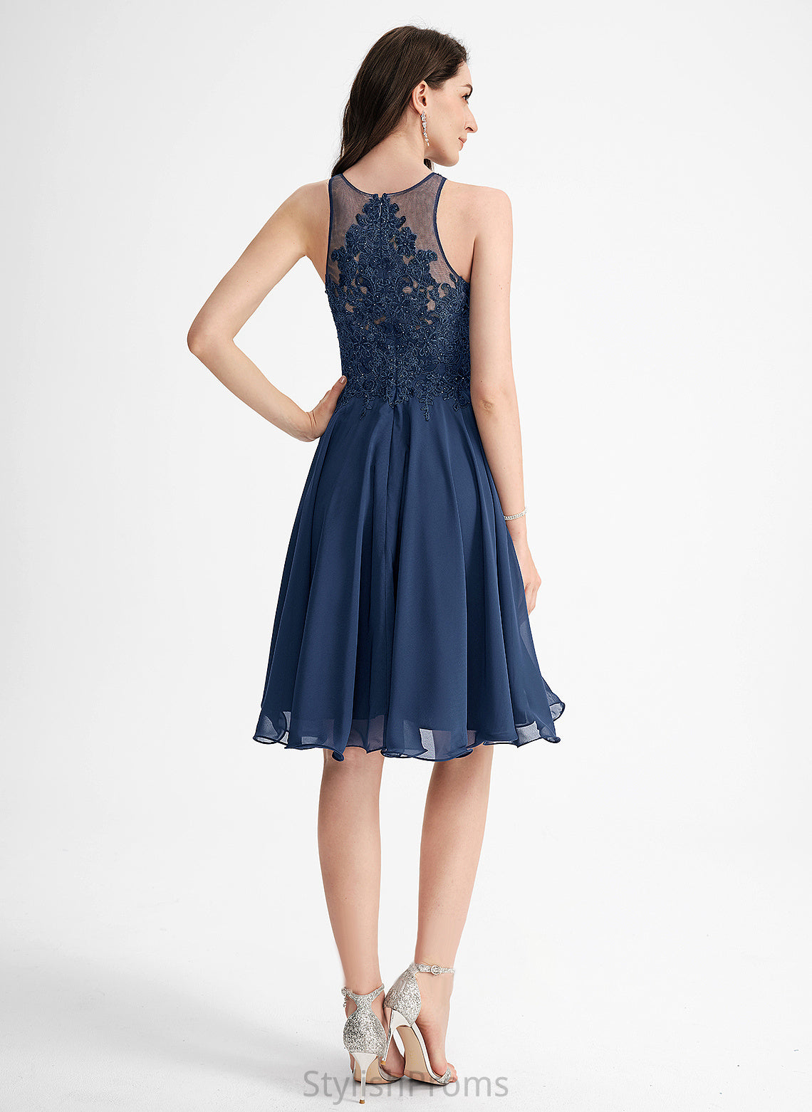 Knee-Length Lace Dress With A-Line Neck Beading Aniyah Chiffon Lace Scoop Cocktail Dresses Cocktail