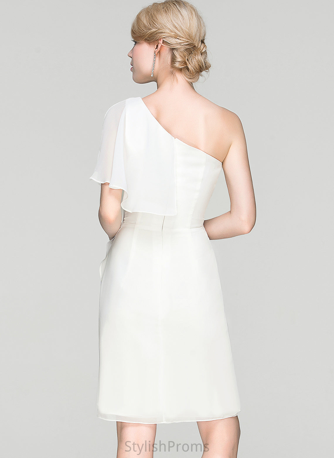 Cocktail Sheath/Column Ruffle Chiffon Knee-Length Sydnee One-Shoulder With Dress Cocktail Dresses