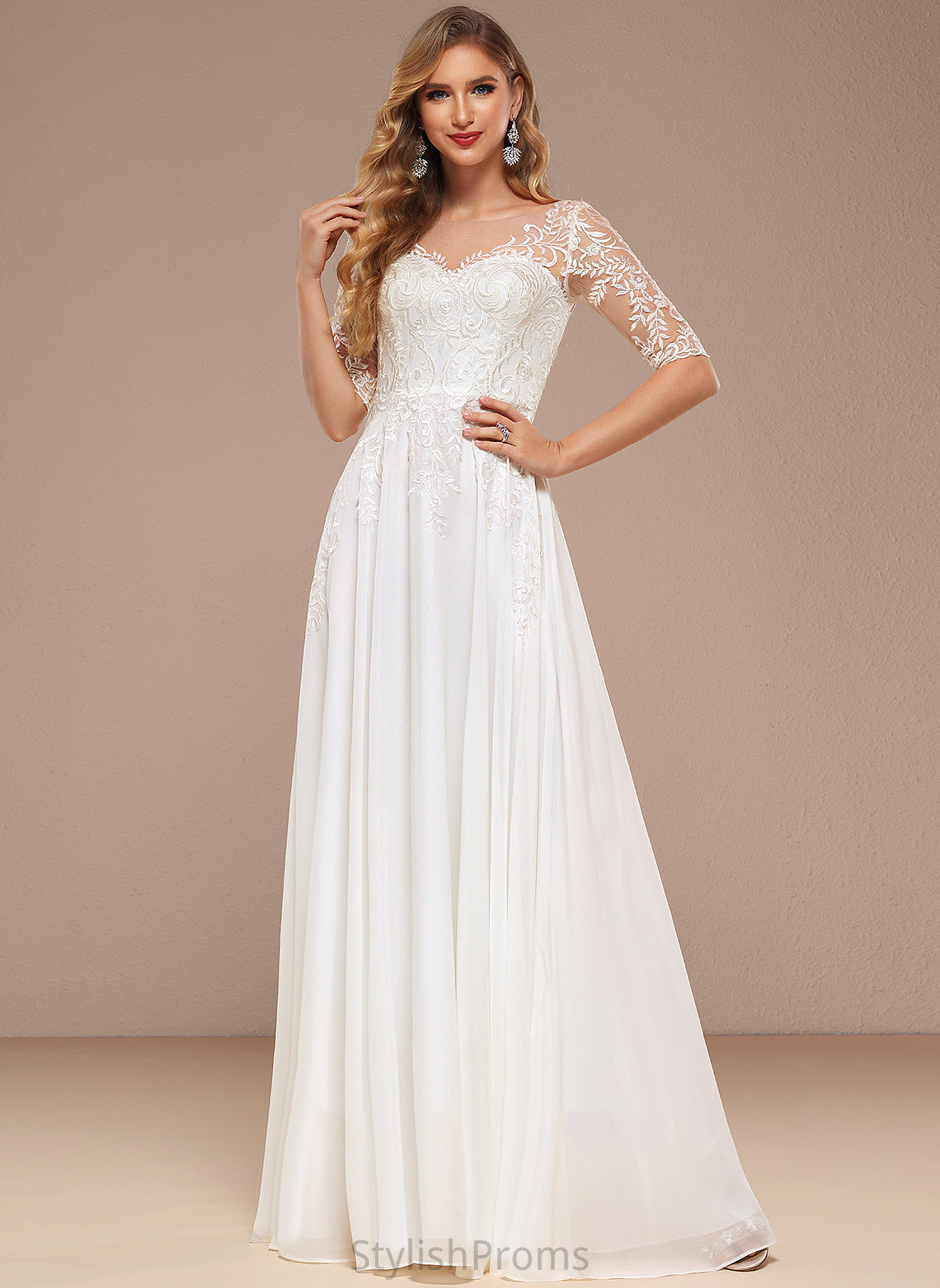 Wedding A-Line Wedding Dresses V-neck Floor-Length Dress Alexus Chiffon Lace