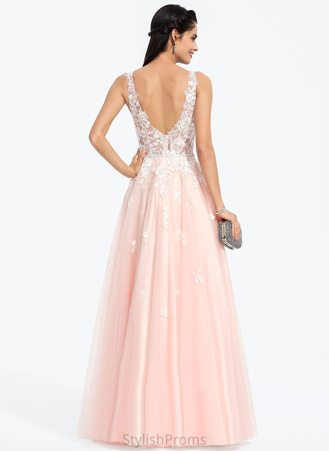 Prom Dresses Sequins Tulle V-neck With Abagail Ball-Gown/Princess Floor-Length Beading Lace