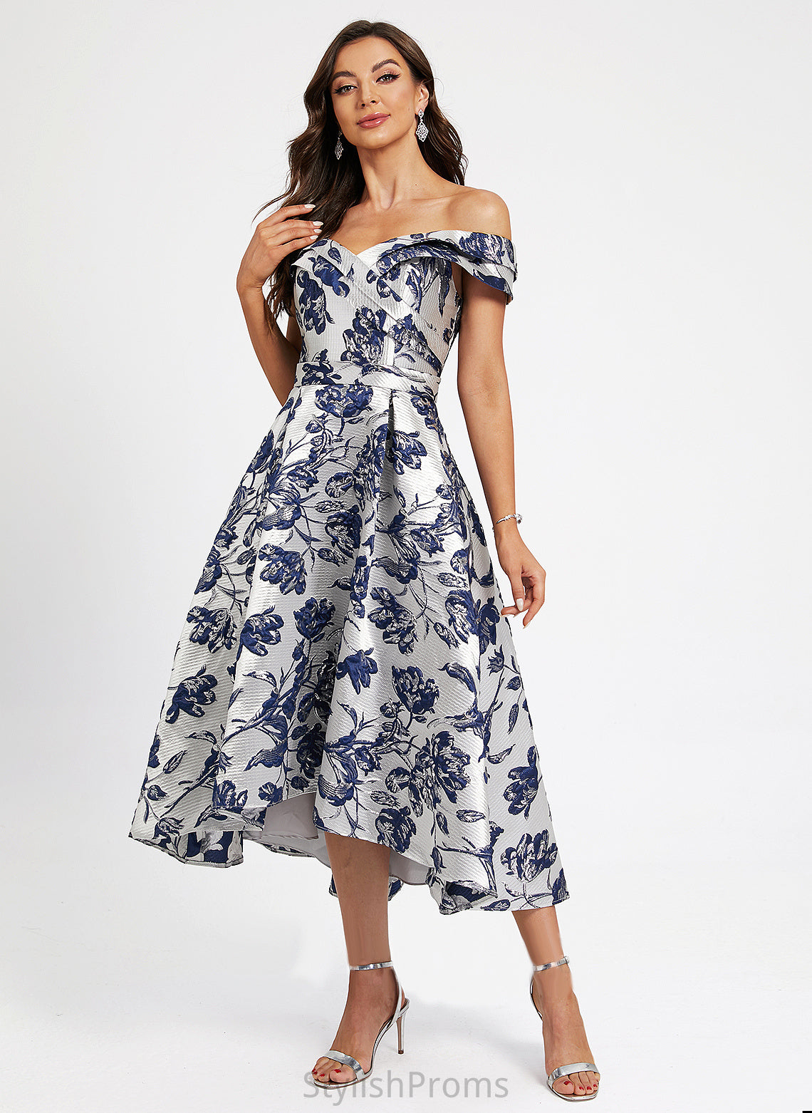 Flower(s) Cocktail Dresses With Off-the-Shoulder Satin Cocktail Asymmetrical Carlee A-Line Dress