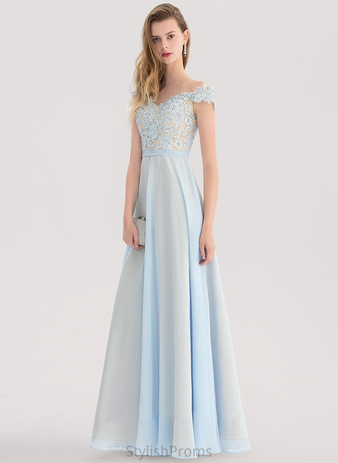 A-Line Beading Lace Chiffon Floor-Length With Off-the-Shoulder Sequins Prom Dresses Maritza