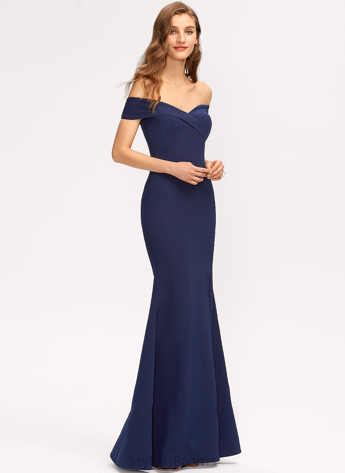 SplitFront Length Trumpet/Mermaid Off-the-Shoulder Floor-Length Embellishment Silhouette Neckline Fabric Jamiya Natural Waist V-Neck Bridesmaid Dresses