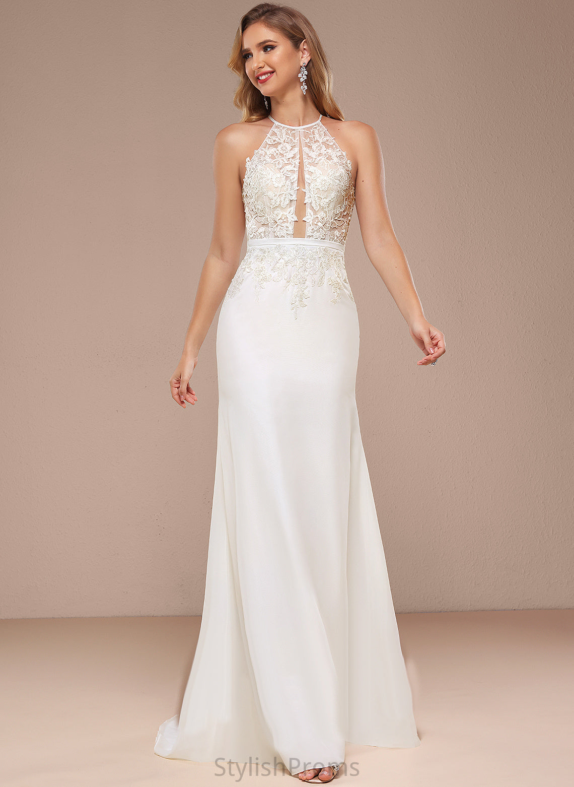 With Sweep Chiffon Halter Sequins Dress Train Lace Wedding Wedding Dresses Trumpet/Mermaid Katrina