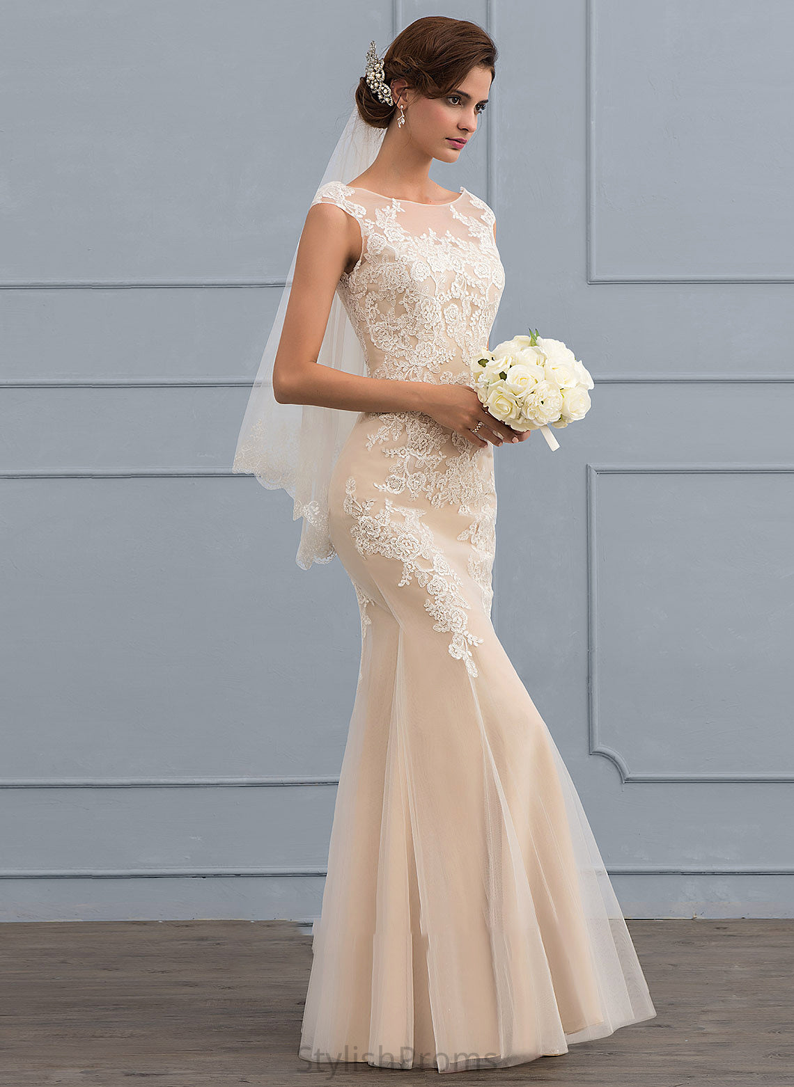 Shiloh Dress Neck Tulle Trumpet/Mermaid Wedding Dresses Lace Scoop Floor-Length Wedding