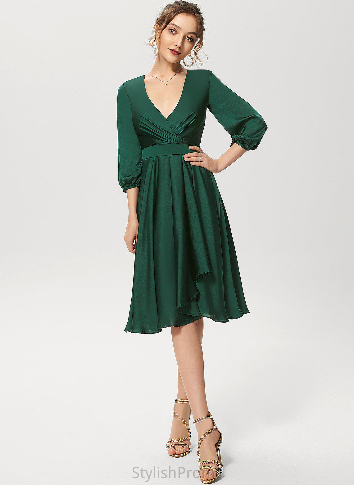 Dress Satin Raina Cocktail Dresses Chiffon V-neck Cocktail Asymmetrical A-Line