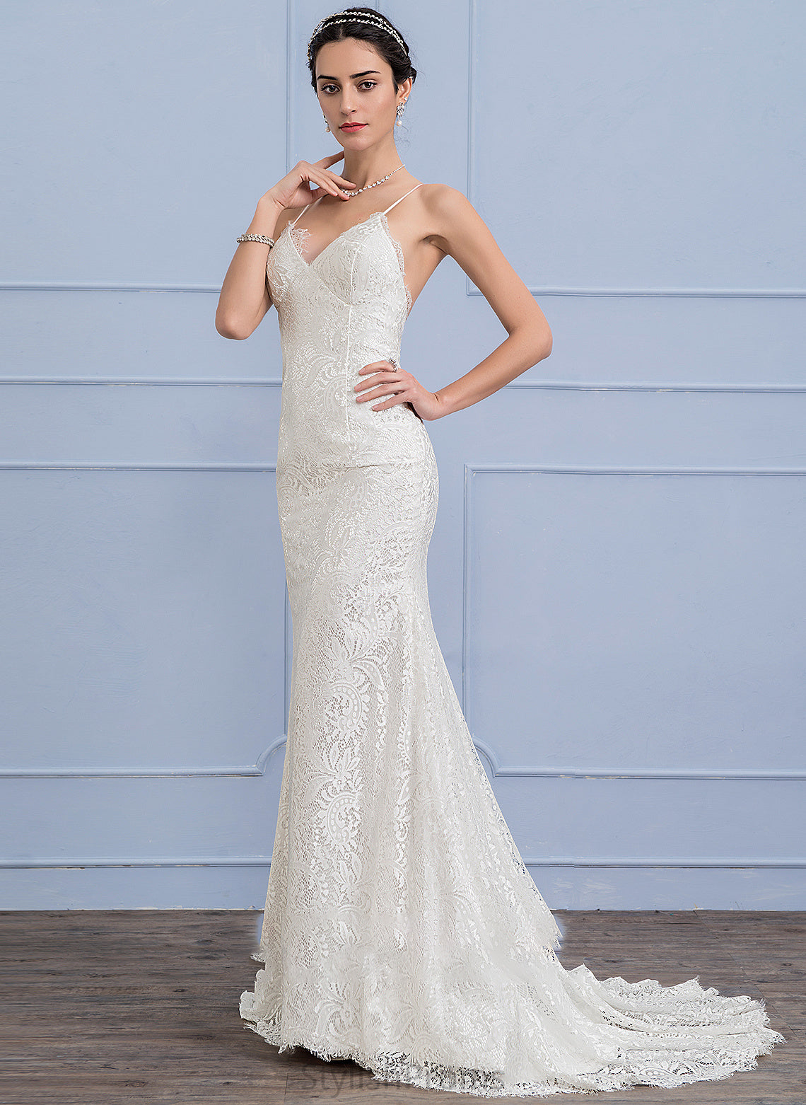 Court Train Dress Trumpet/Mermaid Wedding V-neck Lace Lexi Wedding Dresses