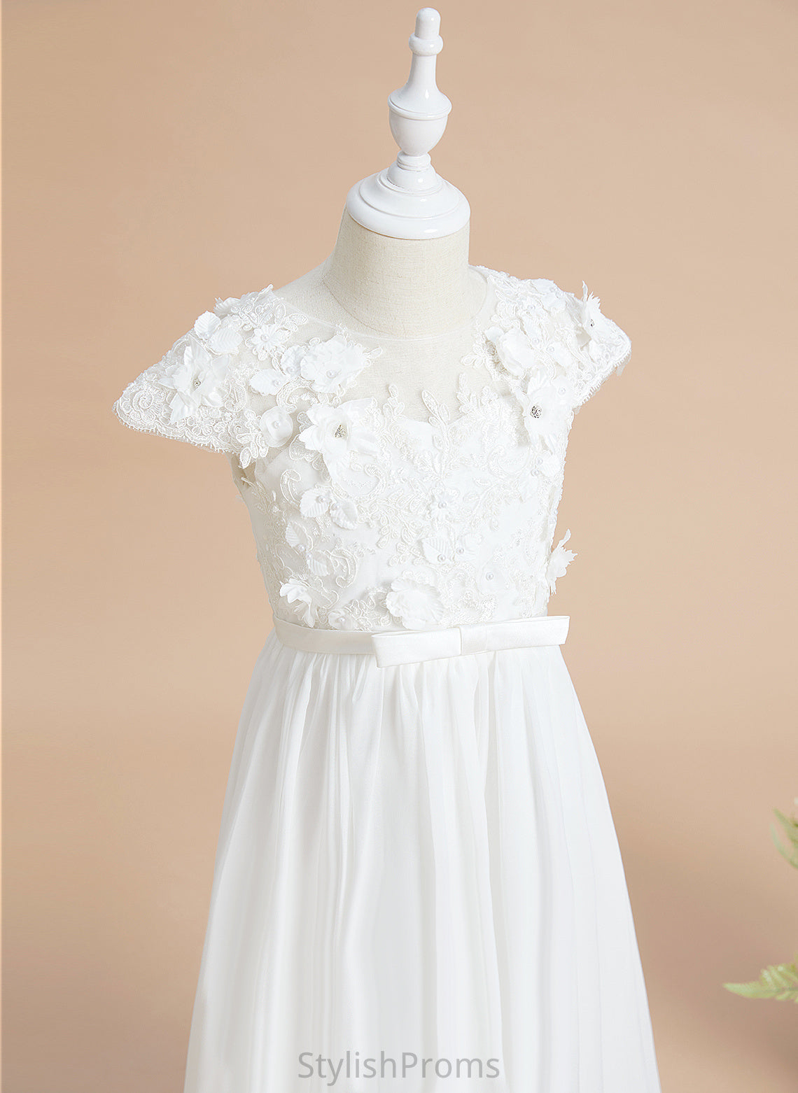 Kit Dress Scoop Girl A-Line Flower Neck Chiffon/Lace Flower(s) Flower Girl Dresses Floor-length Sleeves - With Short