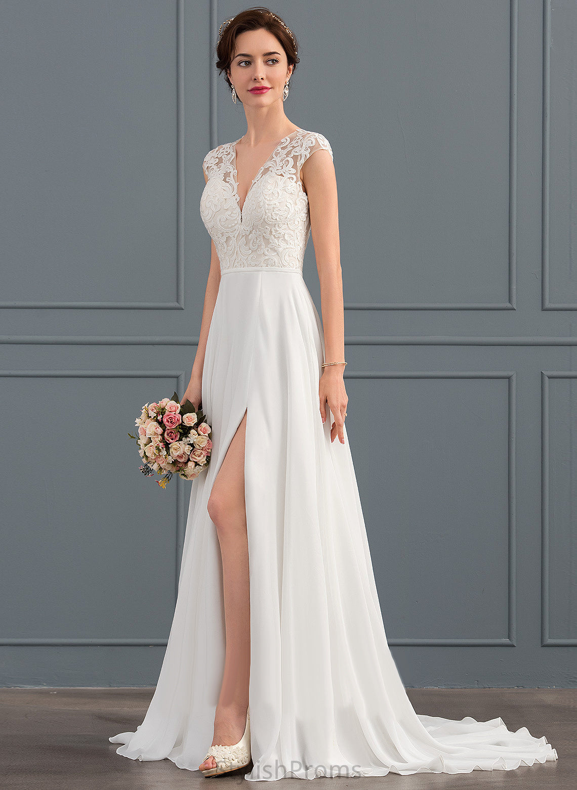 With V-neck Front Lace Dress A-Line Alexia Chiffon Wedding Wedding Dresses Split Train Sweep