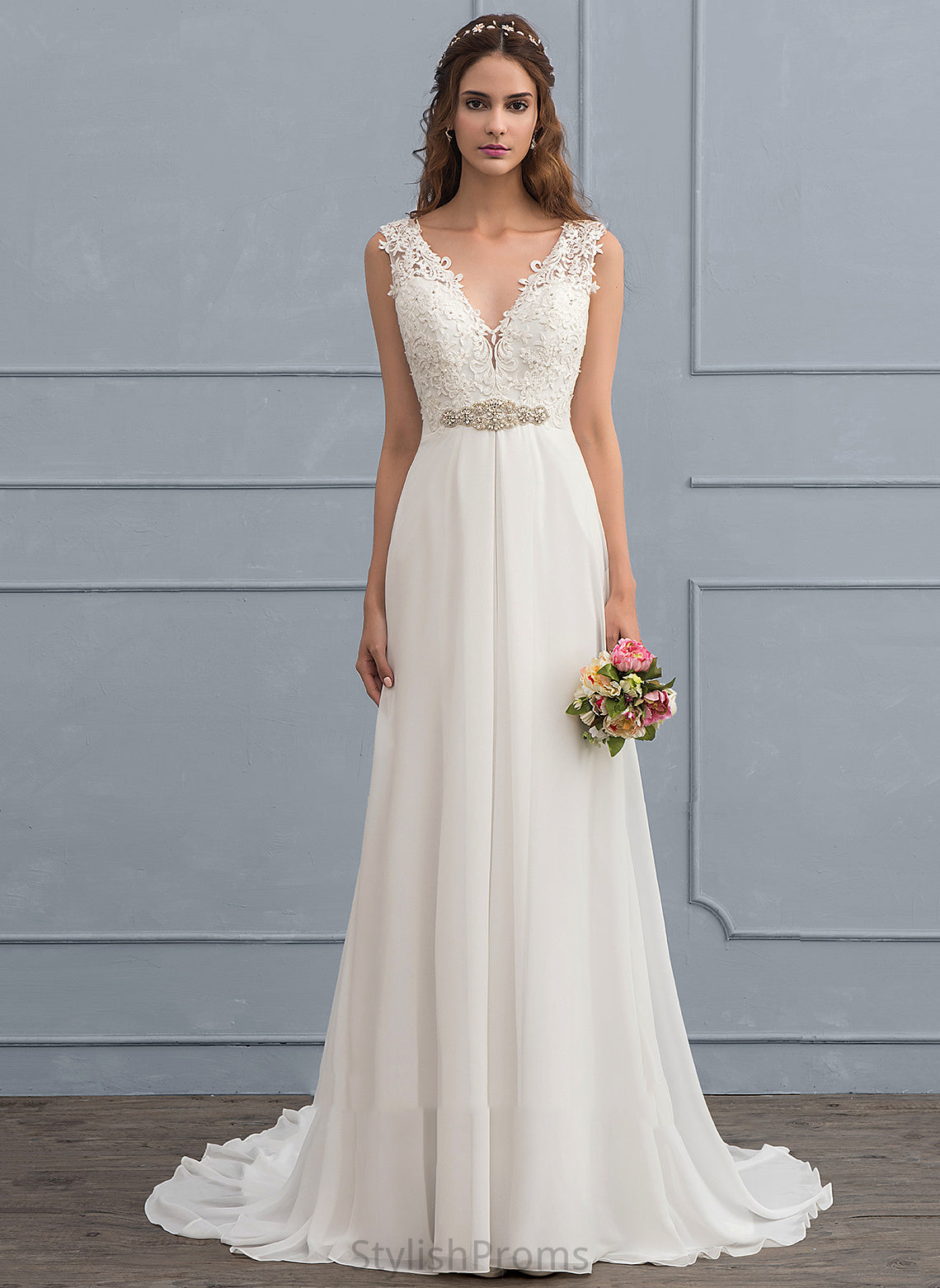 Train A-Line Rebecca Dress Beading V-neck Sequins Chiffon With Wedding Dresses Lace Wedding Court