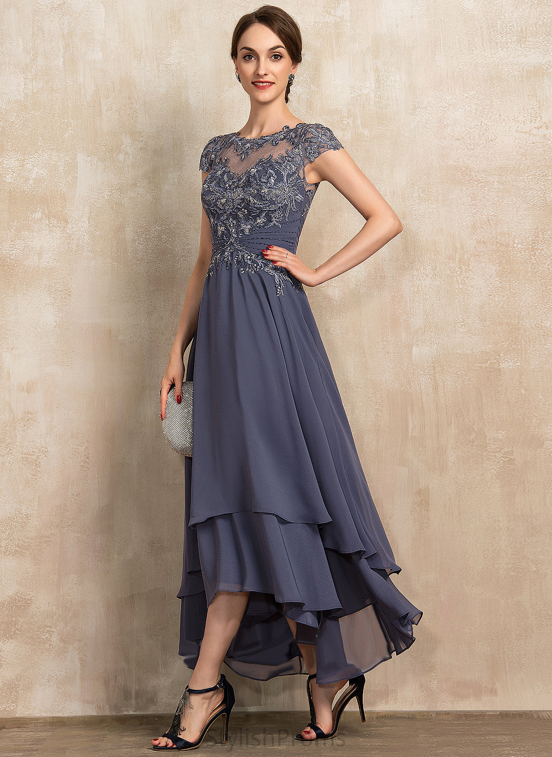 Scoop Chiffon Lace Neck Prudence Cocktail A-Line Cocktail Dresses With Dress Asymmetrical Beading