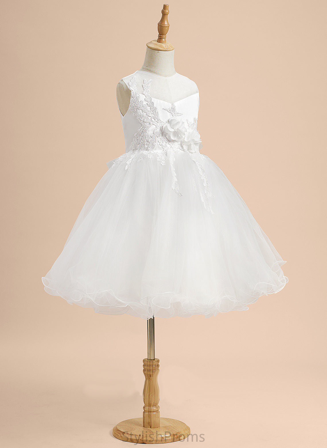 Kitty With Sleeveless Flower Girl Neck - Knee-length Flower Girl Dresses Scoop Satin/Tulle Dress Lace/Flower(s)/Bow(s) A-Line