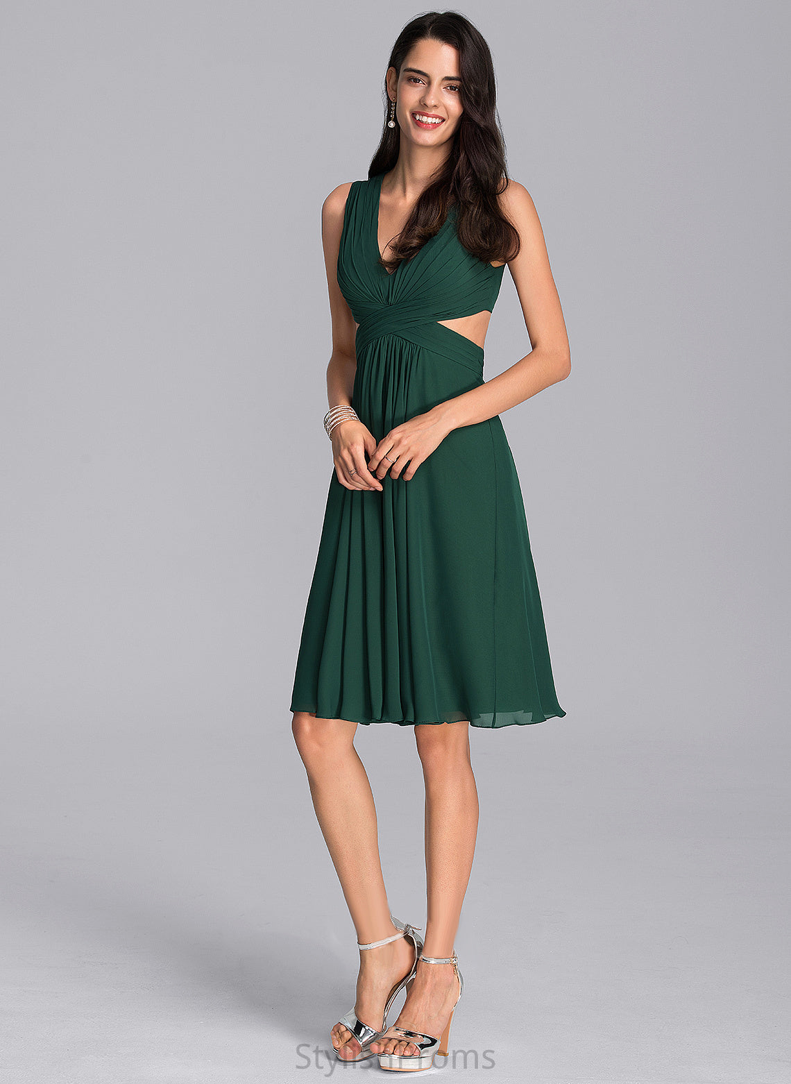 Ashleigh Chiffon Dress Cocktail Ruffle Cocktail Dresses V-neck With Knee-Length A-Line