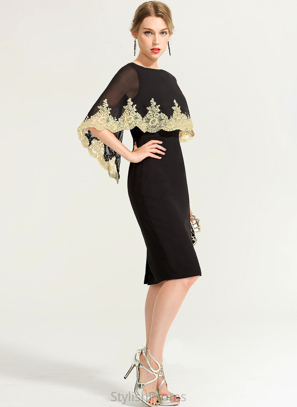 Cocktail Dresses Lace Cocktail With Sheath/Column Neck Yasmin Chiffon Knee-Length Dress Scoop