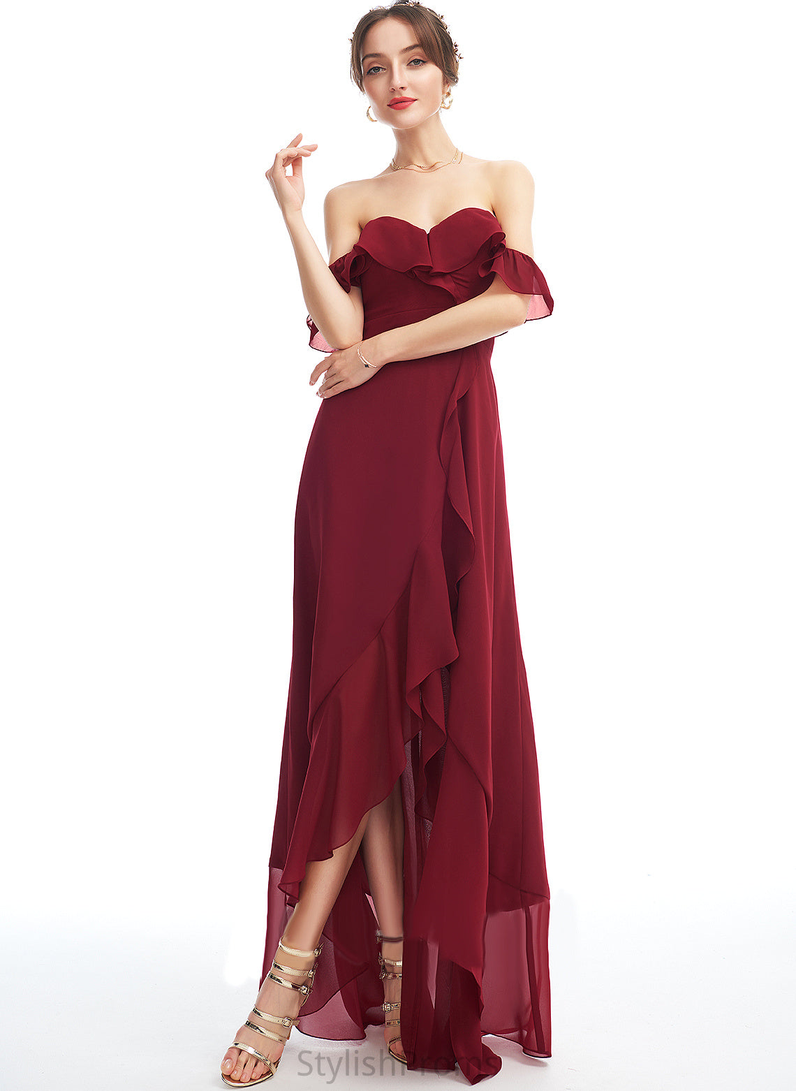 A-Line Front Cocktail Split Asymmetrical Ruffle With Cocktail Dresses Lilly Dress Off-the-Shoulder Chiffon