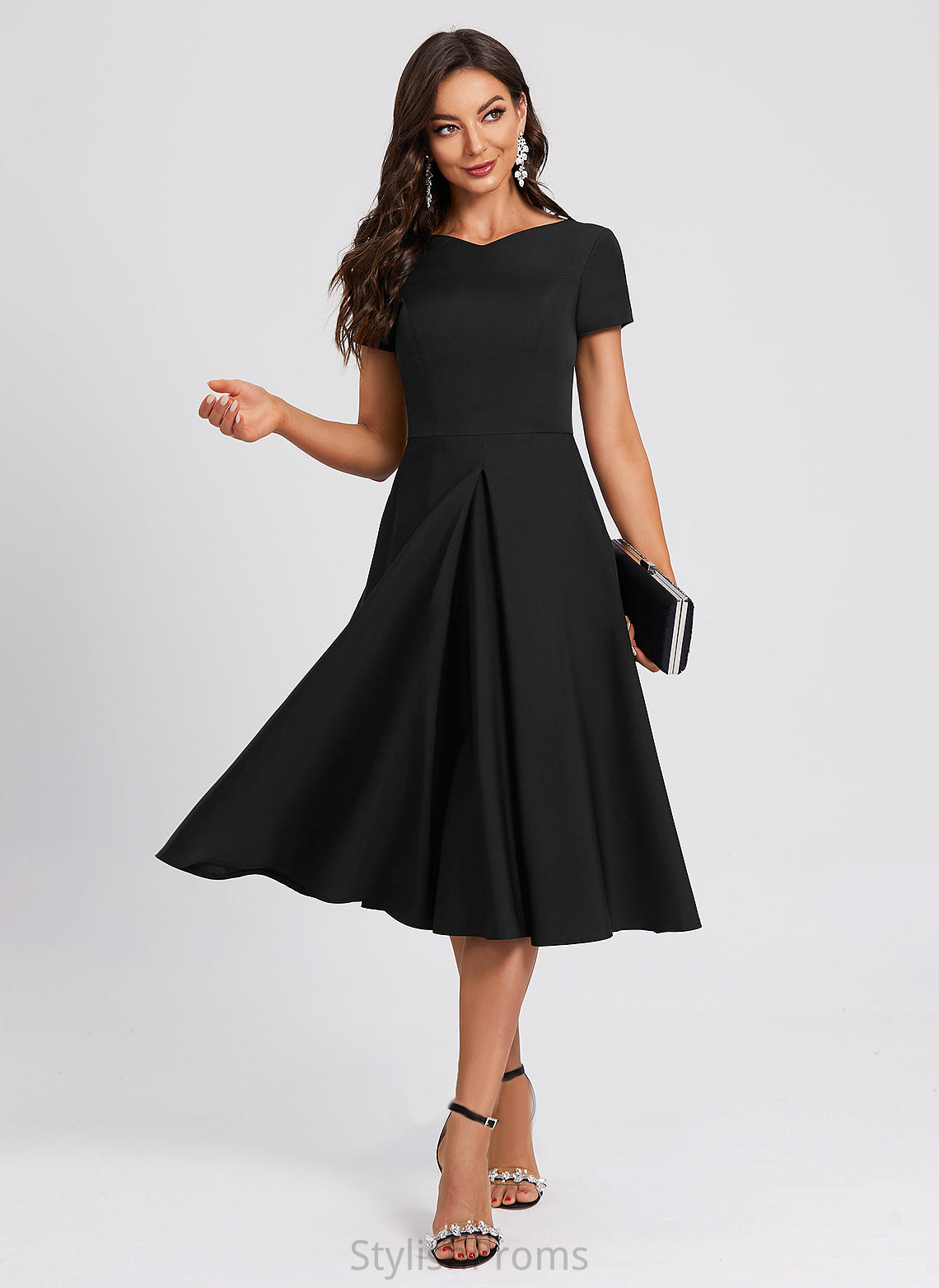 Crepe Cocktail Dresses V-neck Cocktail Knee-Length Stretch Dress Elliana A-Line