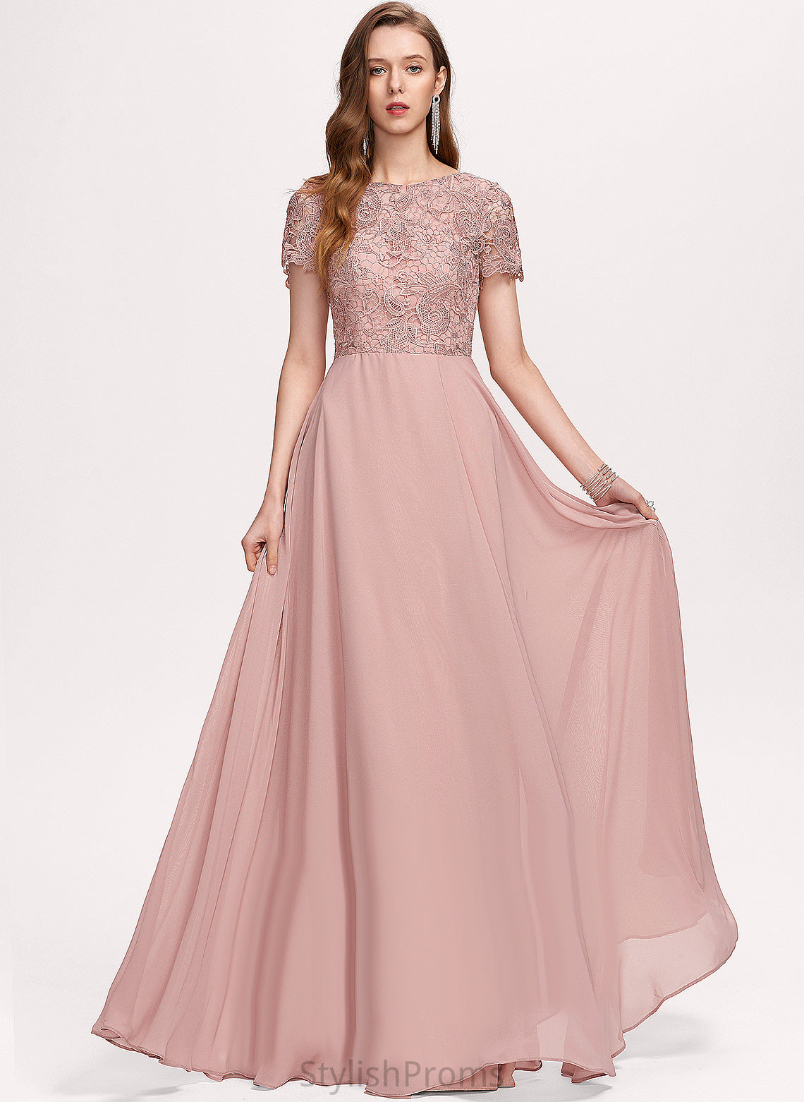 A-Line Floor-Length Neckline Scoop Lace Fabric Silhouette Length Straps&Sleeves Courtney Natural Waist Floor Length Bridesmaid Dresses