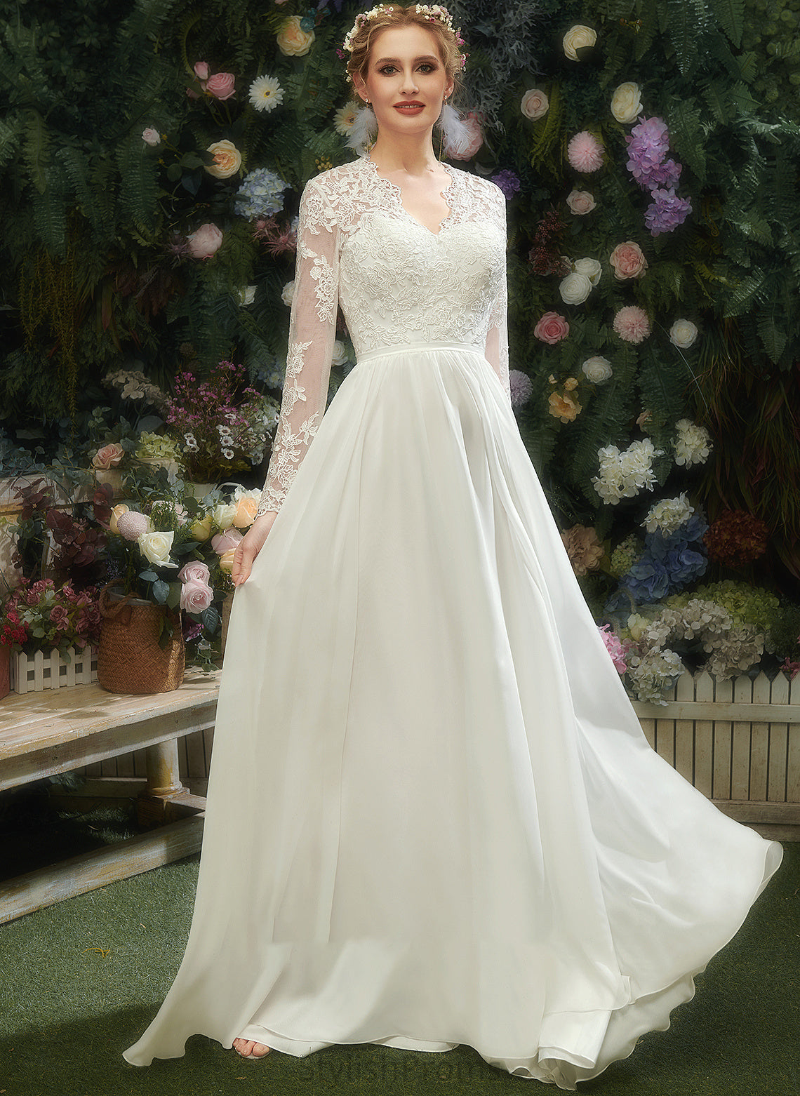 Wedding A-Line With Floor-Length Wedding Dresses Dress Lace Tamia V-neck