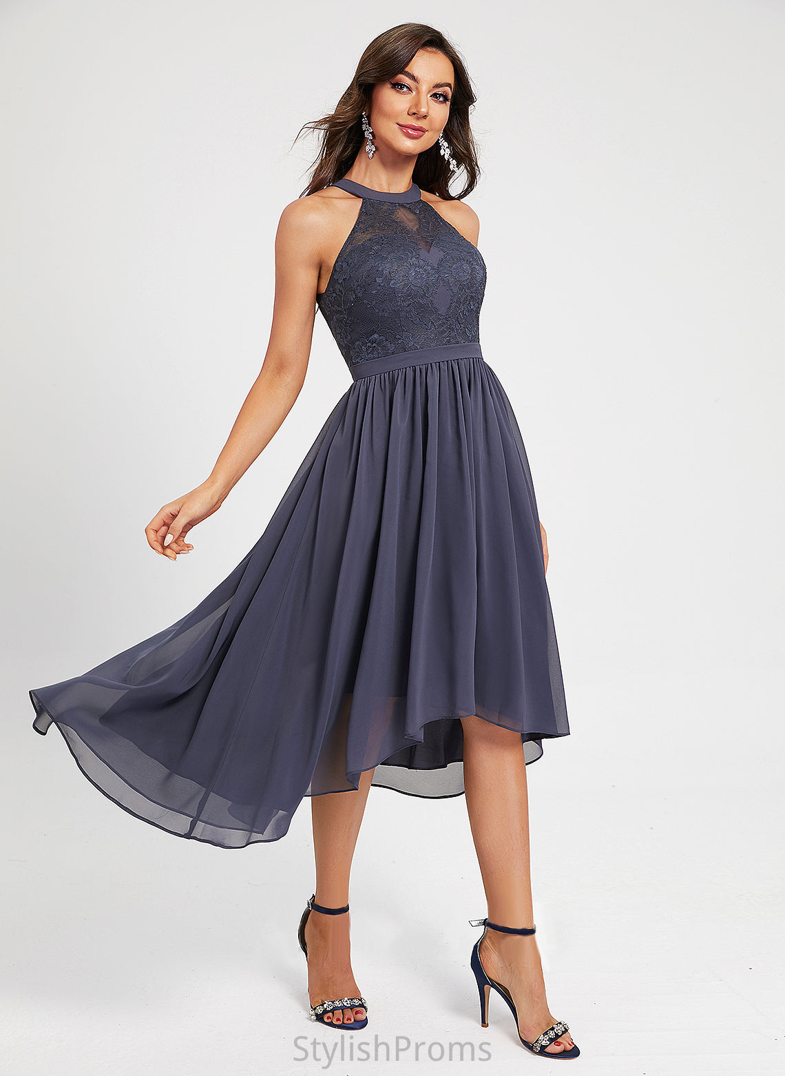 Chiffon Scoop Neck Asymmetrical Sally A-Line Dress Cocktail Dresses Cocktail